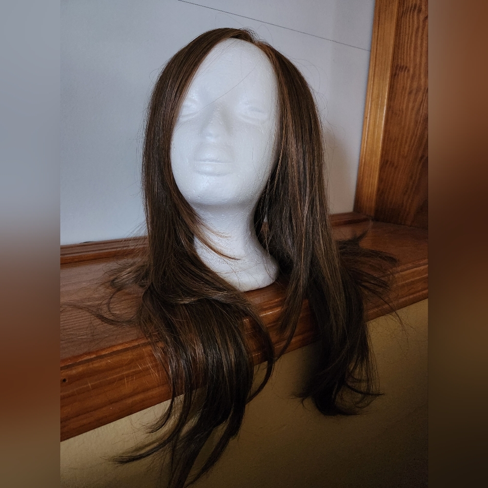 Raquel Welch Lace Front Sleek Long Brown Women's Wig with Subtle Highlights